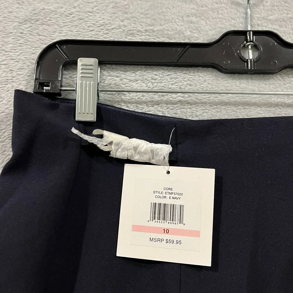 Ellen Tracy Skirt Womens 10 Metallic Navy Blue Career Office Lined Zip‎